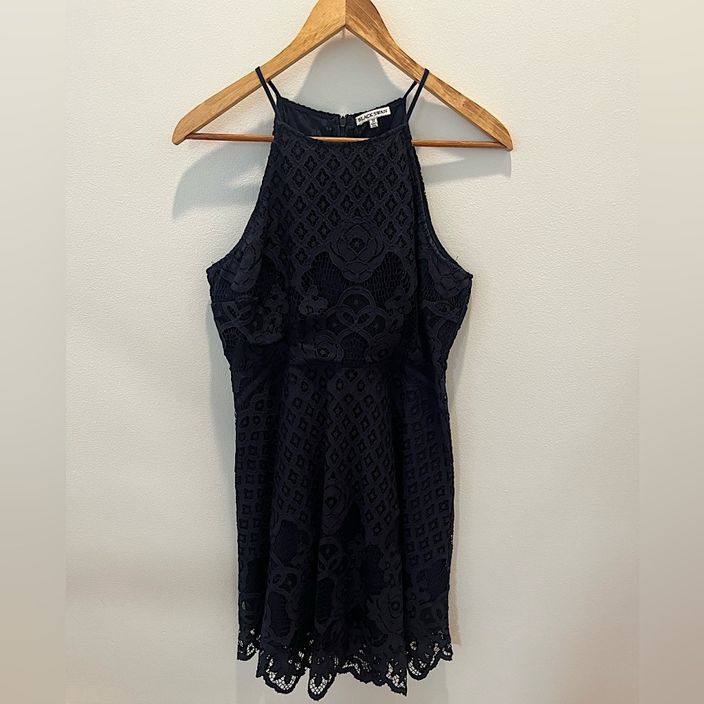 Navy Lace Overlay Dress